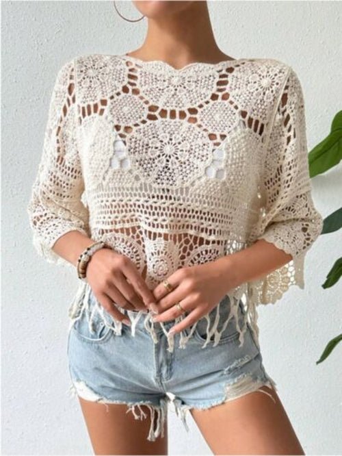 Openwork Round Neck Cover - Up - Bela Fils BoutiqueWomen's ClothingBela Fils Boutique